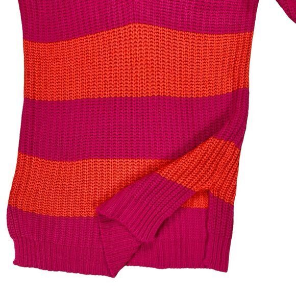 Derek Heart Sweater Womens M Pink Orange Striped Vibrant Chunky Knit Cozy Winter - Picture 7 of 16